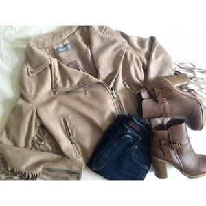 Bagatelle Faux Suede Fringe Brown Jacket NWOT